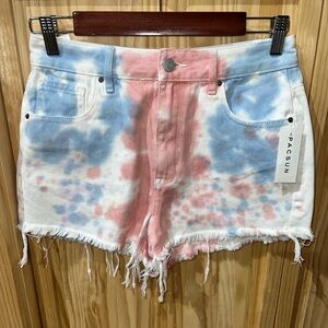 PACSUN High Rise Festival Jean Shorts Cotton Candy Size 27 NWT White Blue Pink